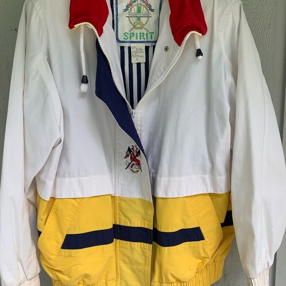 IZZI SPIRIT Vintage Jacket Sz Large Nautical Retro Preppy White And Yellow - Picture 2 of 13